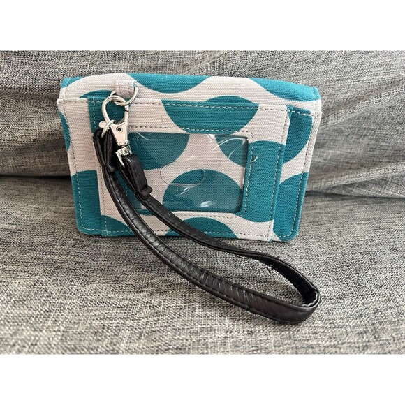 Thirty-One Handbags - Thirty One Every Day Wristlet 10th Anniversary In Teal Mod Dot Zip Around